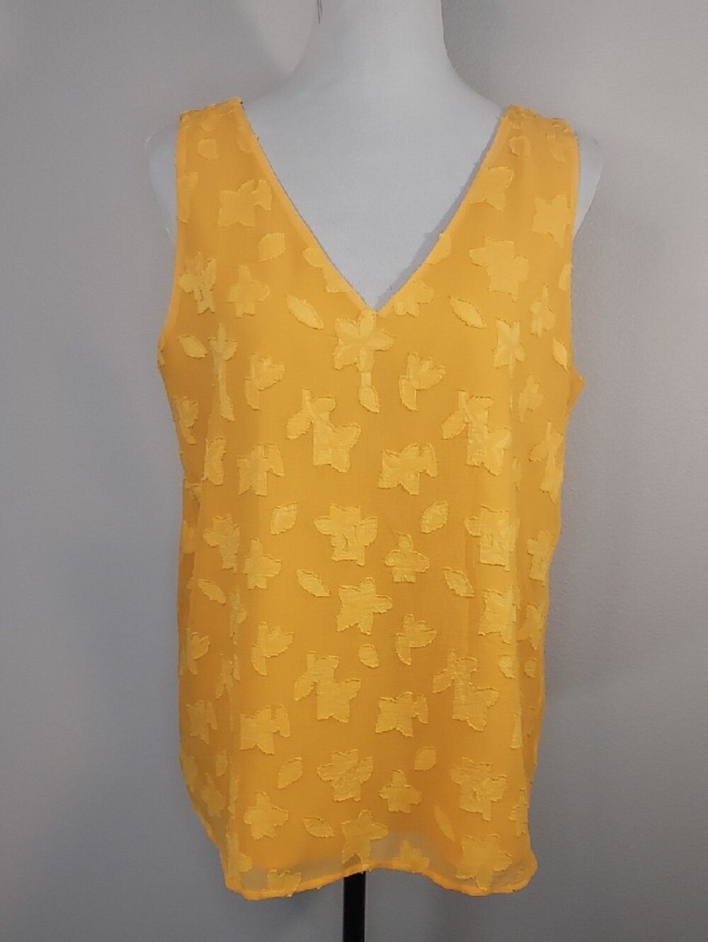 Loft Outlet Yellow Chiffon Floral Burnout Sleeveless Tank Blouse Size Medium